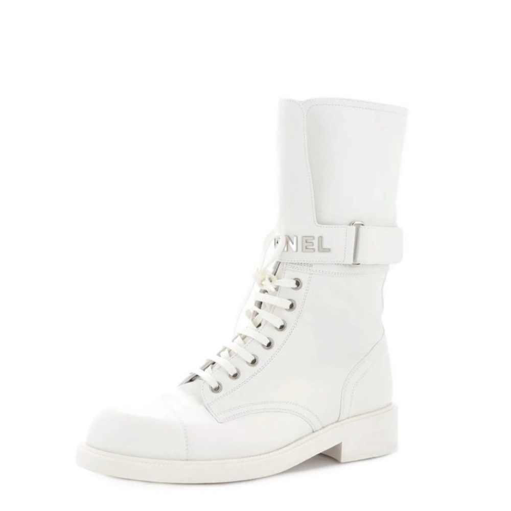 Chanel Paradise Lace Up Buckle Boots Leather Sz. 37 IT